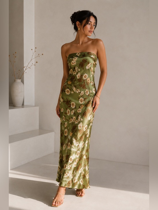 Thirty Thirty Dresses & Skirts - THIRTY THIRTY LA Floral Satin Strapless Maxi Dress Sz M